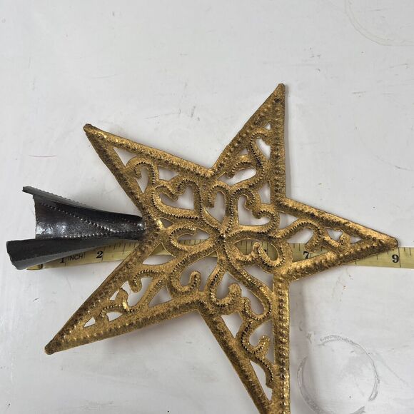 Gold Filigree Star Christmas Tree Topper Metal Art Handmade in Haiti Home decor - Picture 6 of 8